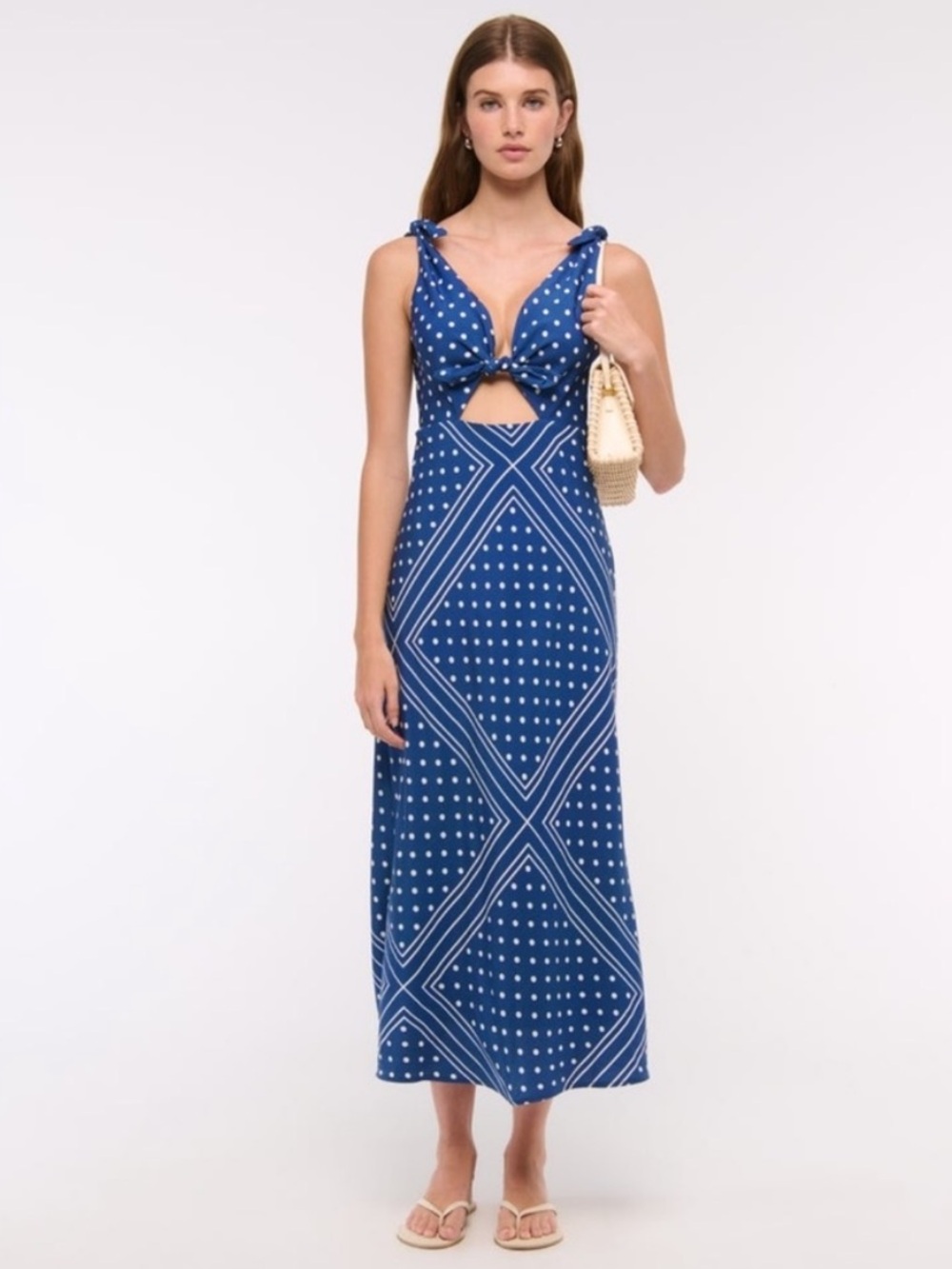 NEW Abercrombie & Fitch Tie-front Scarf Midi Dress Blue Size Small NWT